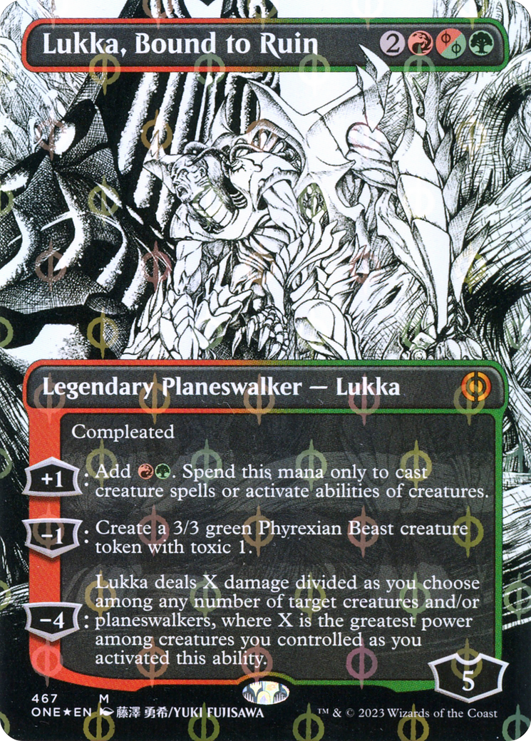 Lukka, Bound to Ruin (Borderless Manga Step-and-Compleat Foil) [Phyrexia: All Will Be One] | Game Grid - Logan