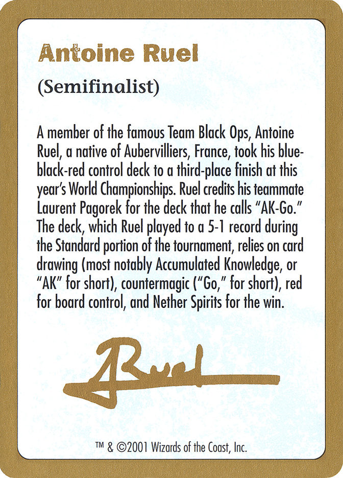 Antoine Ruel Bio [World Championship Decks 2001] | Game Grid - Logan