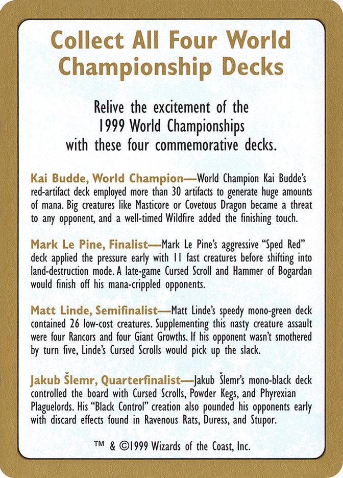 1999 World Championships Ad [World Championship Decks 1999] | Game Grid - Logan