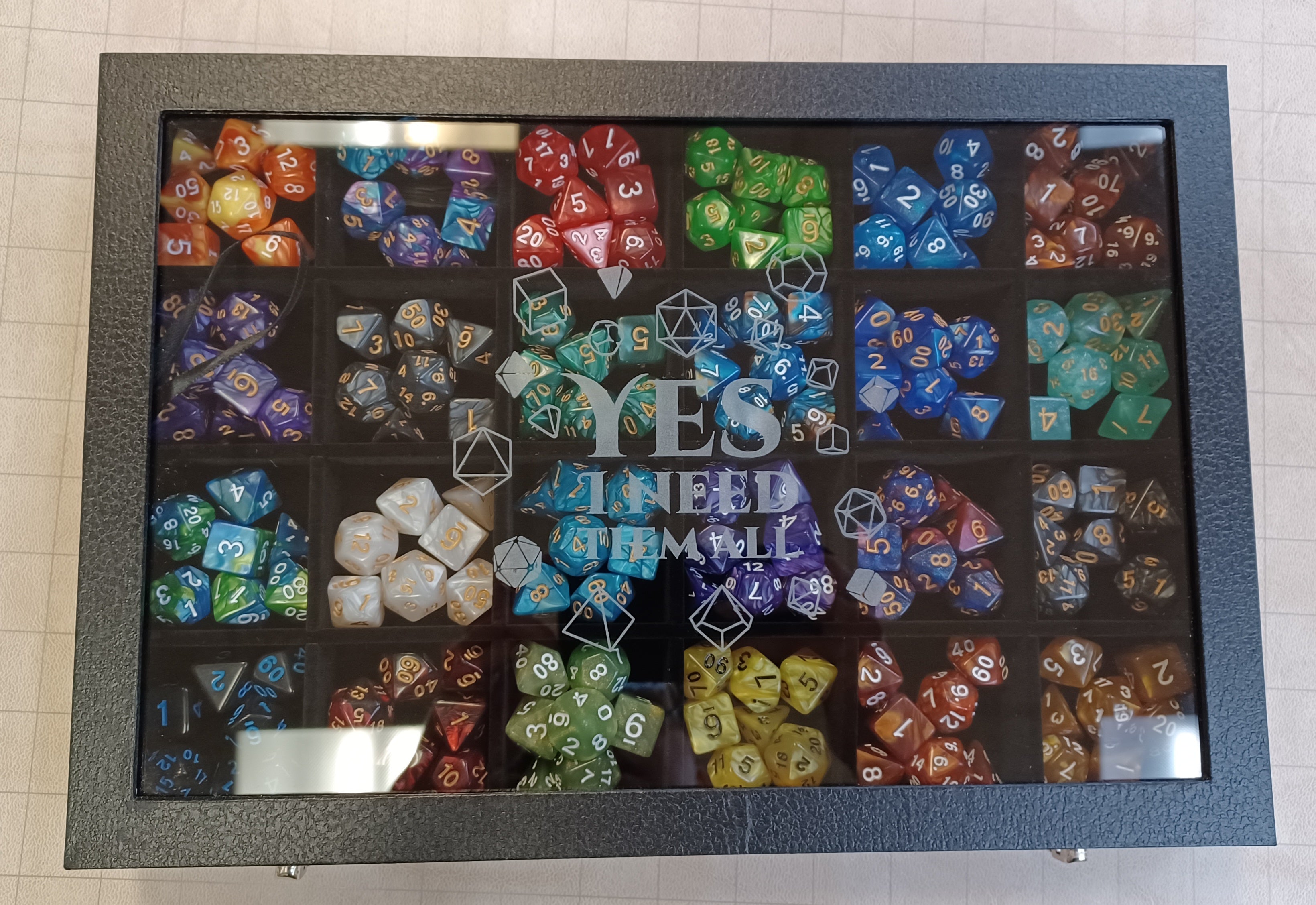 Glass Top Dice Display Case - Yes I Need Them All! (Full) | Game Grid - Logan