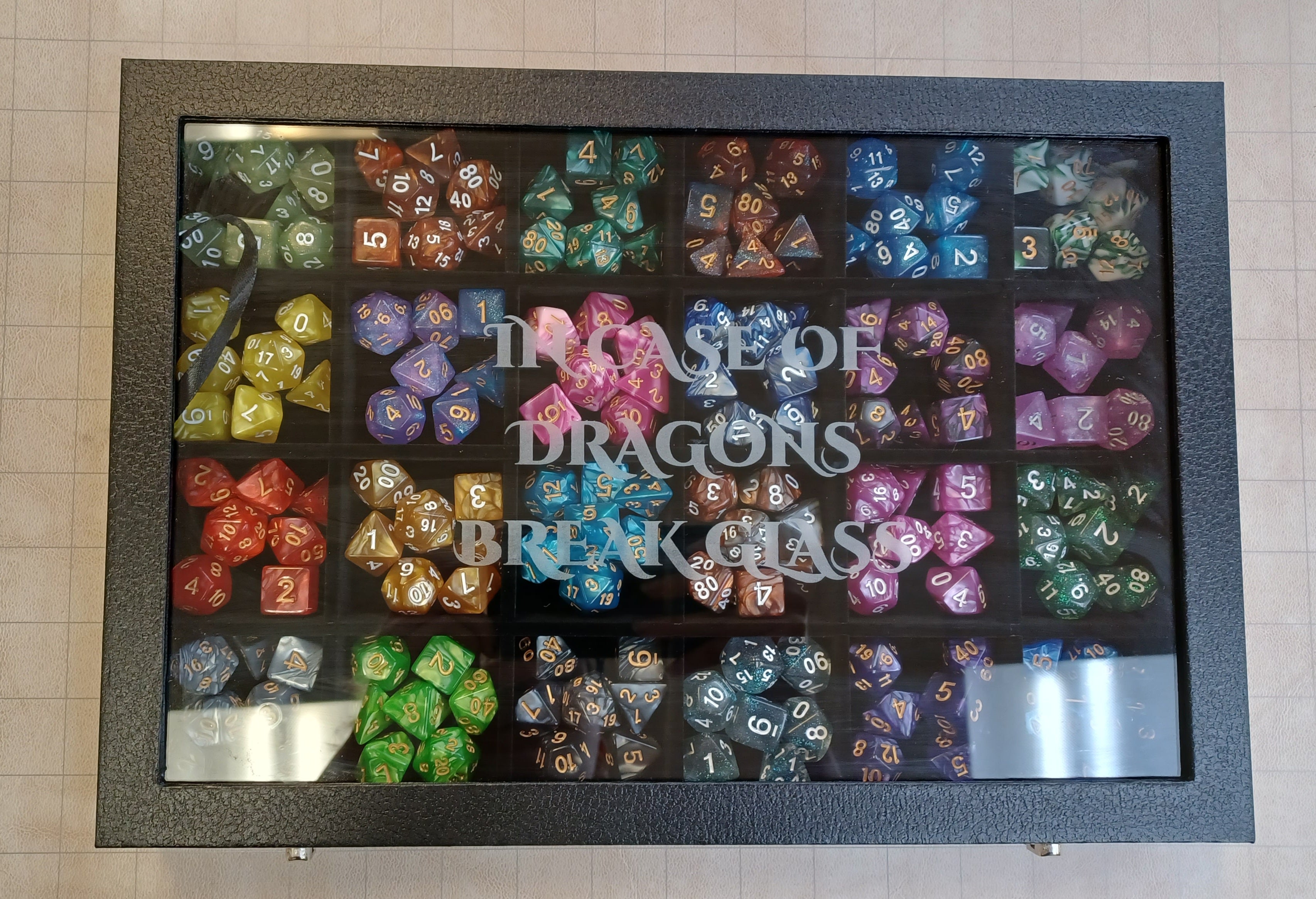 Glass Top Dice Display Case - In Case of Dragon Break Glass (Full) | Game Grid - Logan