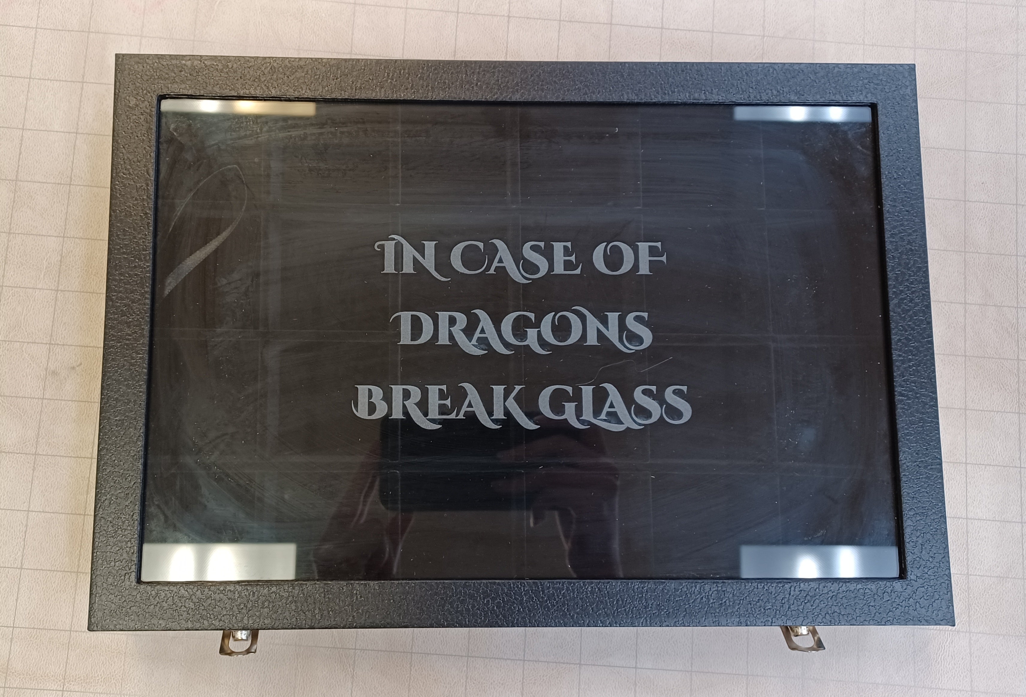 Glass Top Dice Display Case - In Case of Dragon Break Glass (Empty) | Game Grid - Logan