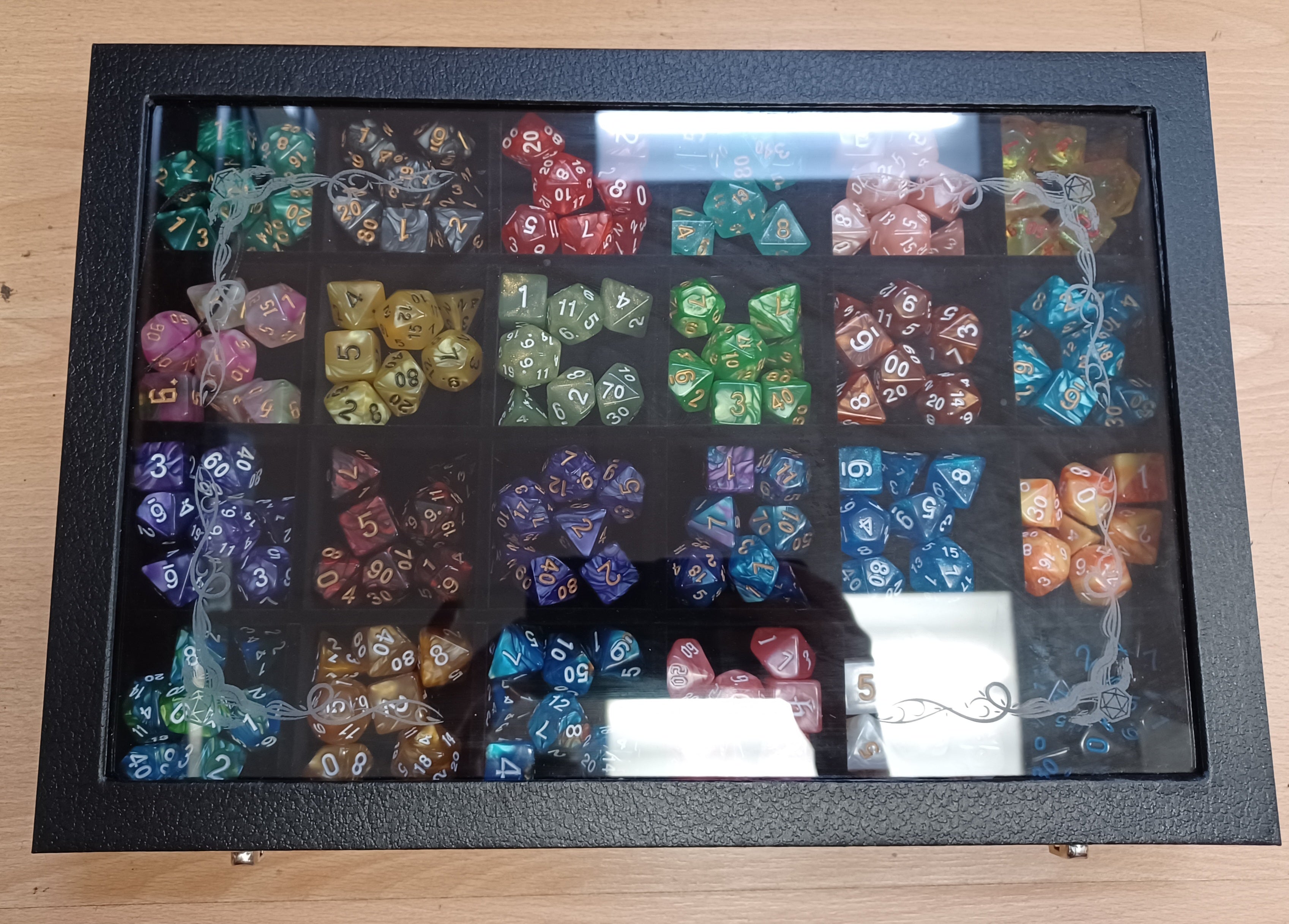 Glass Top Dice Display Case - Dragon Border (Full) | Game Grid - Logan