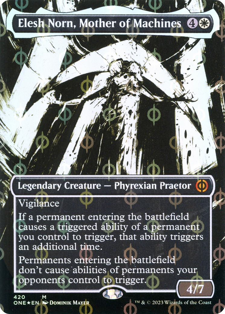 Elesh Norn, Mother of Machines (Borderless Ichor Step-and-Compleat Foil) [Phyrexia: All Will Be One] | Game Grid - Logan