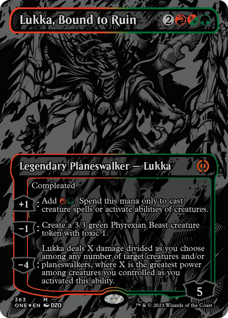 Lukka, Bound to Ruin (Oil Slick Raised Foil) [Phyrexia: All Will Be One] | Game Grid - Logan