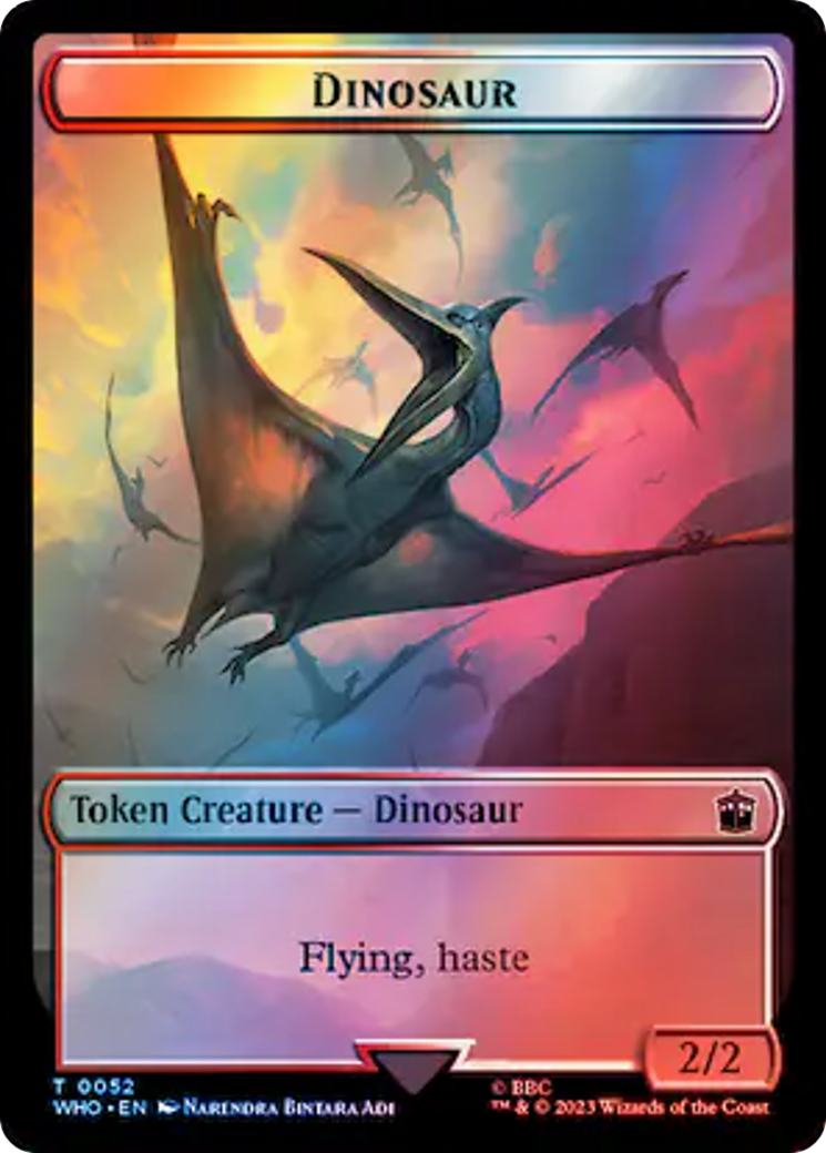 Warrior // Dinosaur Double-Sided Token (Surge Foil) [Doctor Who Tokens] | Game Grid - Logan