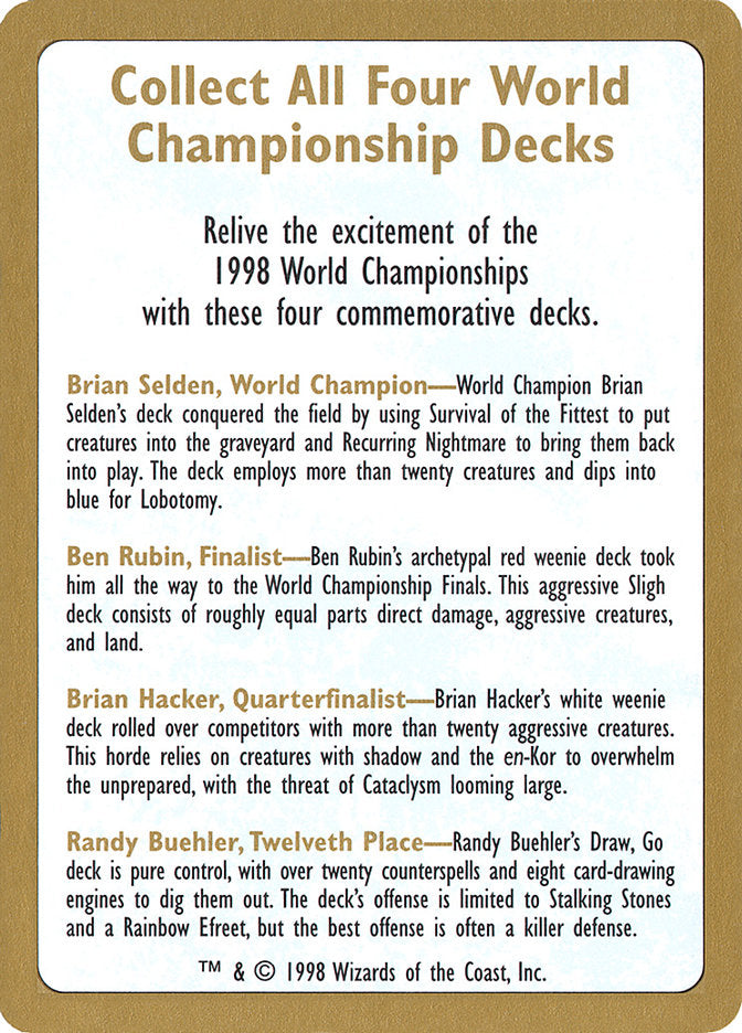 1998 World Championships Ad [World Championship Decks 1998] | Game Grid - Logan