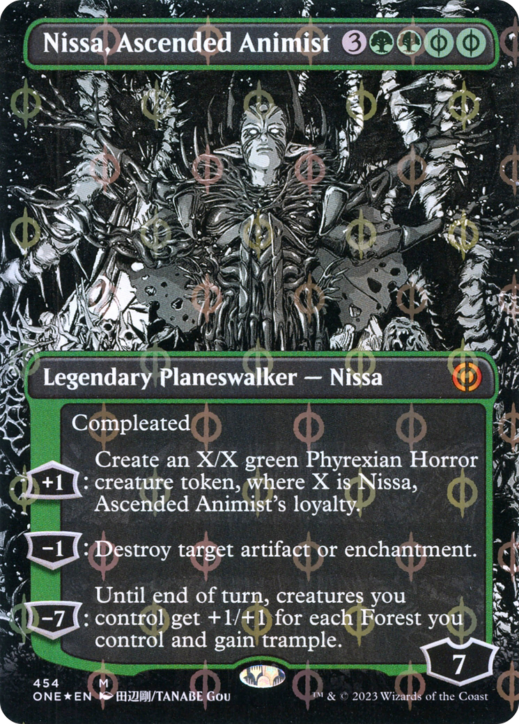 Nissa, Ascended Animist (Borderless Manga Step-and-Compleat Foil) [Phyrexia: All Will Be One] | Game Grid - Logan