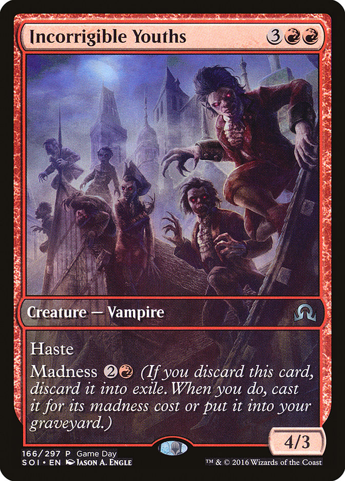 Incorrigible Youths (Game Day) (Extended Art) [Shadows over Innistrad Promos] | Game Grid - Logan