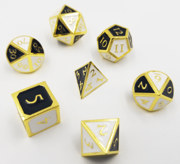 Dual Black and White RPG Metal Dice Set | Game Grid - Logan