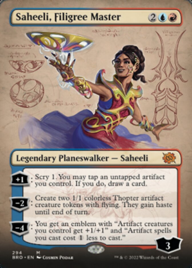 Saheeli, Filigree Master (Borderless Alternate Art) [The Brothers' War] | Game Grid - Logan