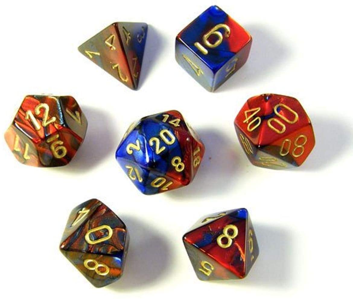 Chessex Gemini 7-Die Set: Blue-Red/Gold | Game Grid - Logan