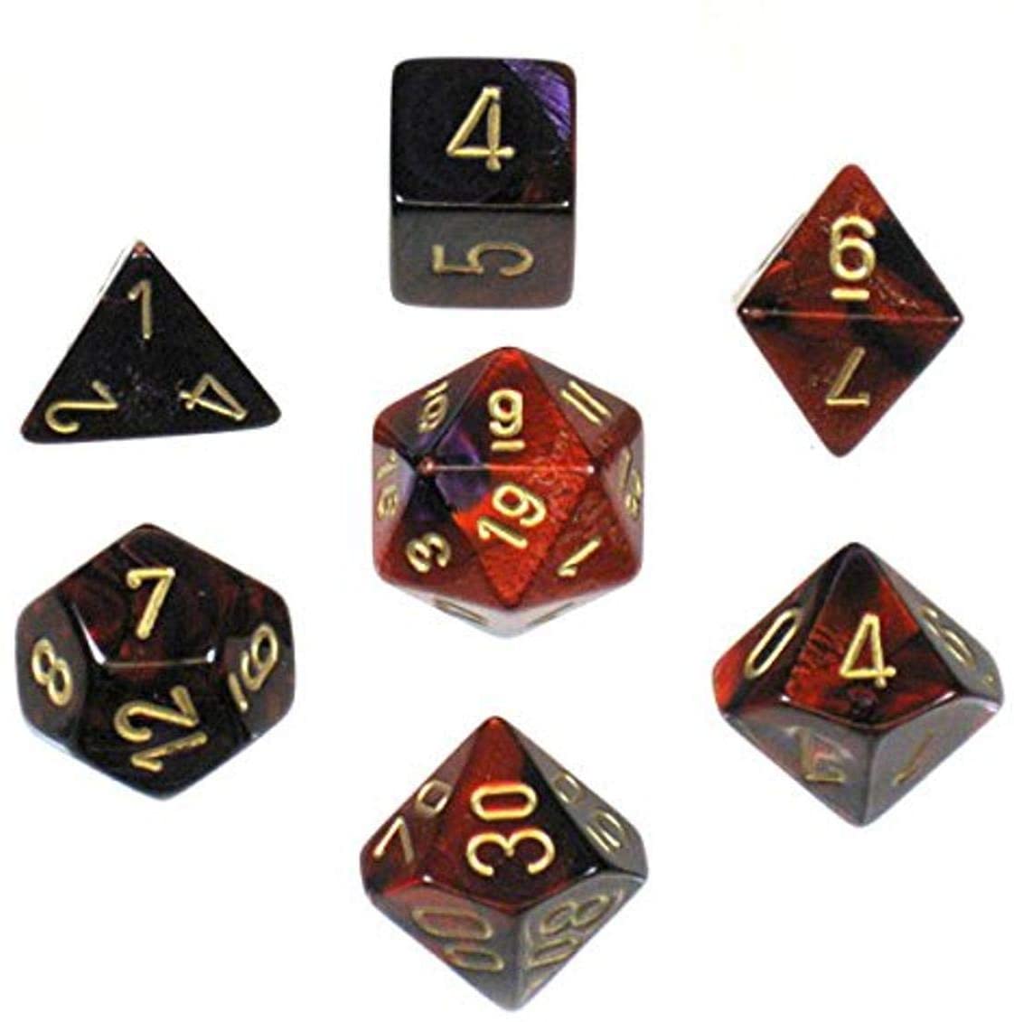 Chessex Gemini 7-Die Set: Purple-Red/Gold | Game Grid - Logan