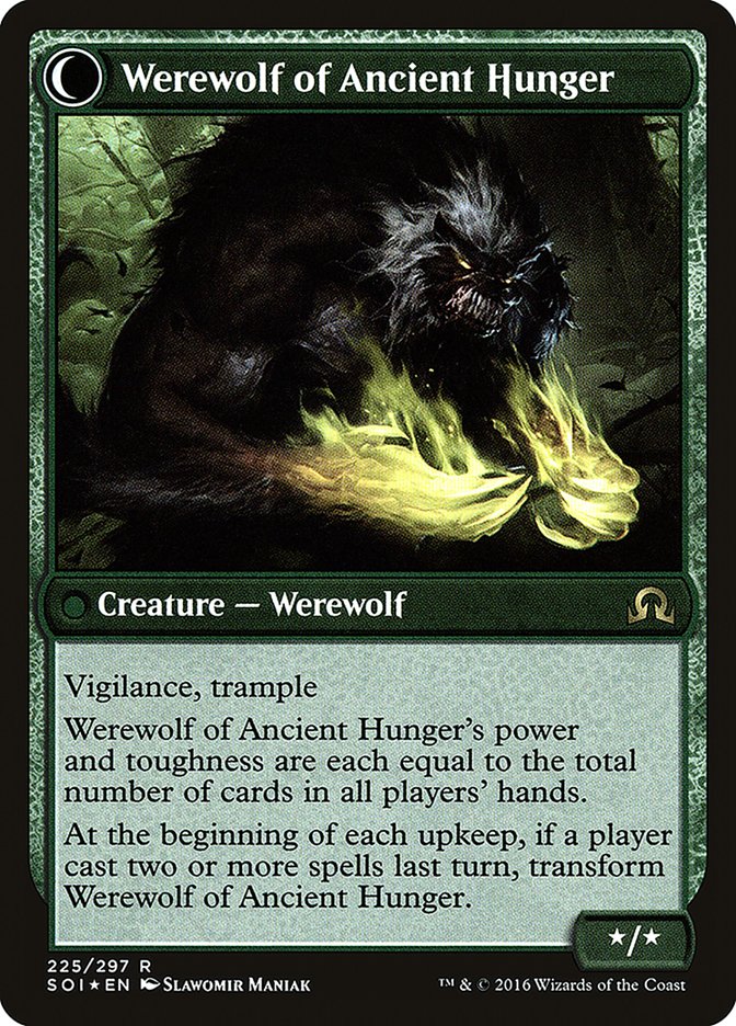 Sage of Ancient Lore // Werewolf of Ancient Hunger [Shadows over Innistrad Prerelease Promos] | Game Grid - Logan