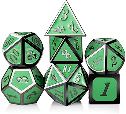 Metal RPG Dice Set: Green with Black Metal | Game Grid - Logan