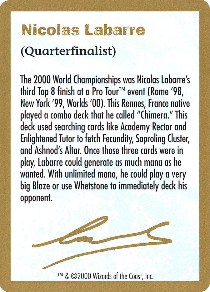 Nicolas Labarre Bio [World Championship Decks 2000] | Game Grid - Logan