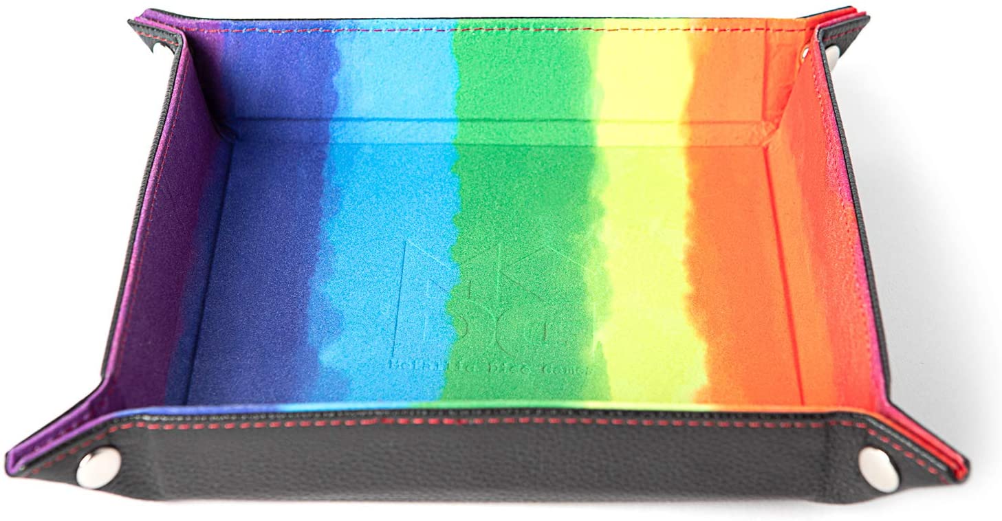 Velvet Folding Dice Tray with Leather Backing - 10" x 10" Rainbow | Game Grid - Logan