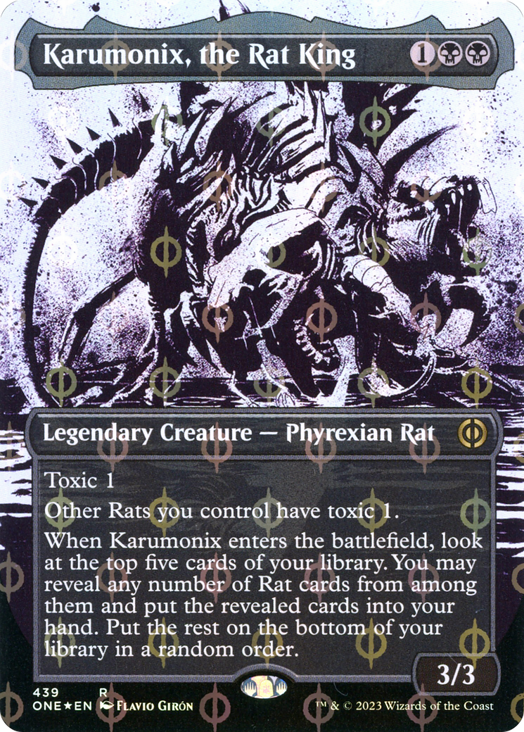 Karumonix, the Rat King (Borderless Ichor Step-and-Compleat Foil) [Phyrexia: All Will Be One] | Game Grid - Logan