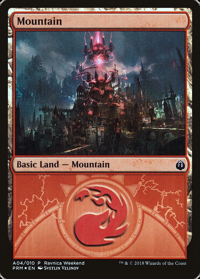 Mountain (A04) [Ravnica Allegiance Ravnica Weekend] | Game Grid - Logan