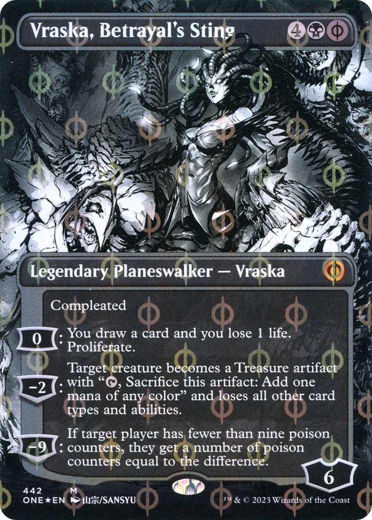 Vraska, Betrayal's Sting (Borderless Manga Step-and-Compleat Foil) [Phyrexia: All Will Be One] | Game Grid - Logan