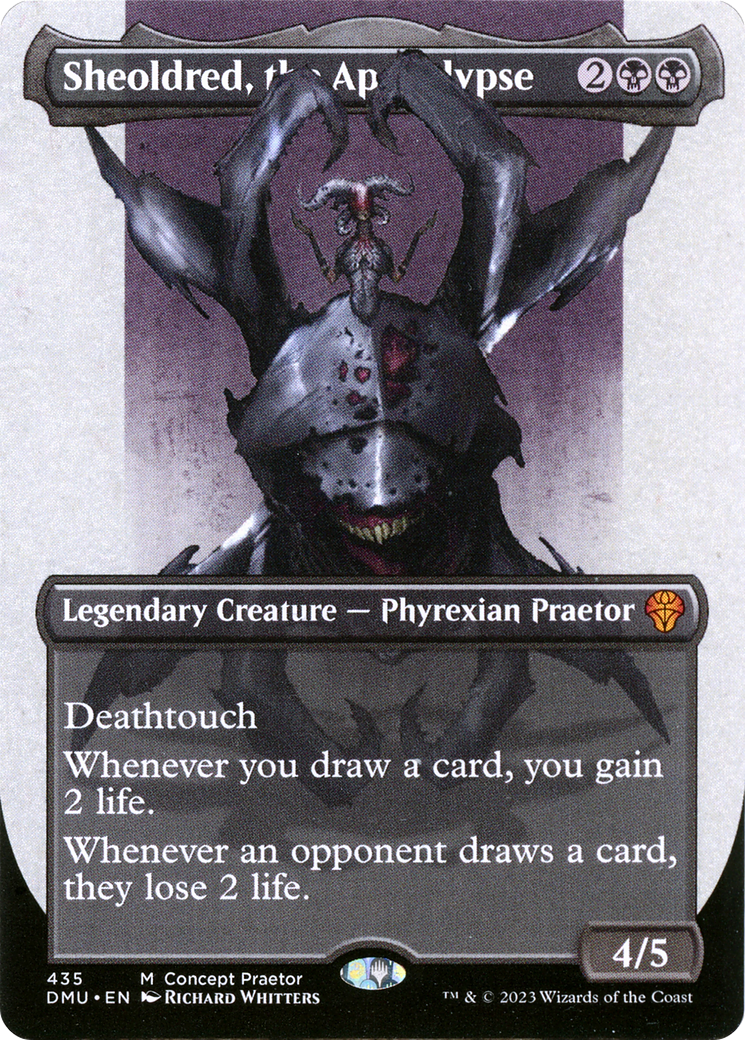 Sheoldred, the Apocalypse (Borderless Concept Praetors) [Phyrexia: All Will Be One] | Game Grid - Logan