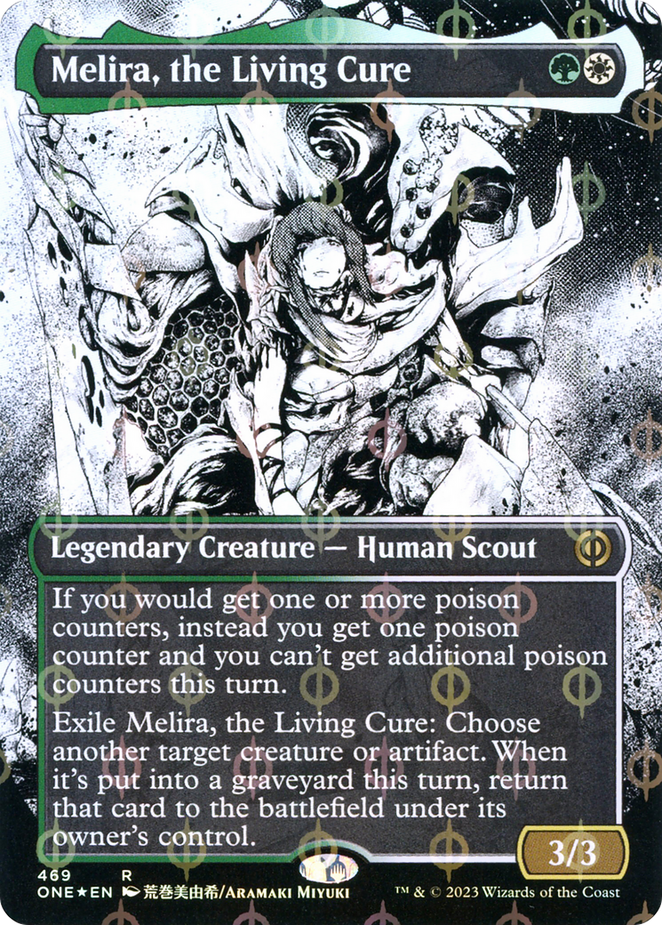 Melira, the Living Cure (Borderless Manga Step-and-Compleat Foil) [Phyrexia: All Will Be One] | Game Grid - Logan