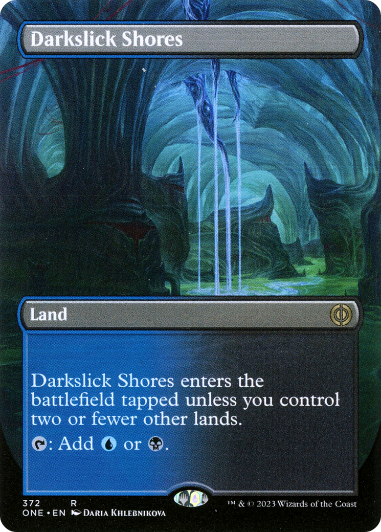 Darkslick Shores (Borderless Alternate Art) [Phyrexia: All Will Be One] | Game Grid - Logan