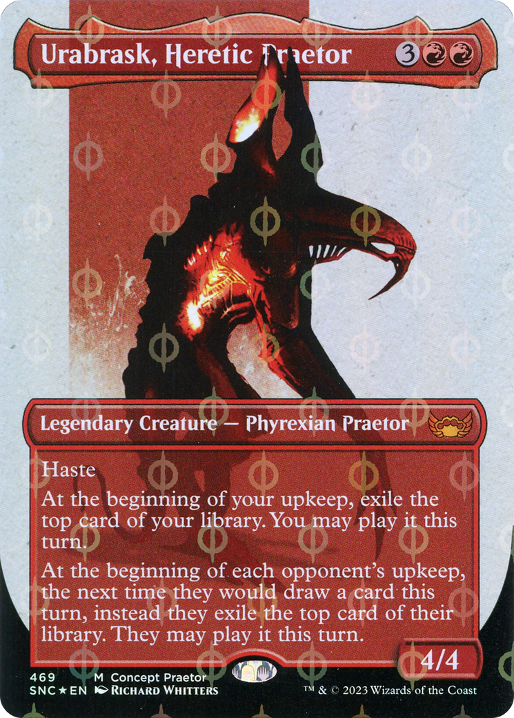 Urabrask, Heretic Praetor (Borderless Concept Praetors Step-and-Compleat Foil) [Phyrexia: All Will Be One] | Game Grid - Logan