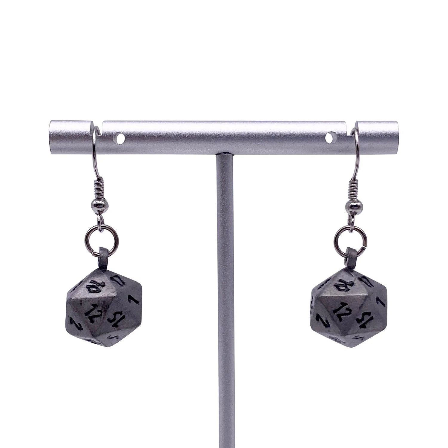 D20 Earrings: Aged Mithral | Game Grid - Logan