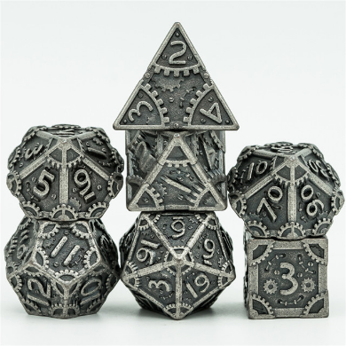 Steampunk Metal RPG Dice Set: Silver | Game Grid - Logan