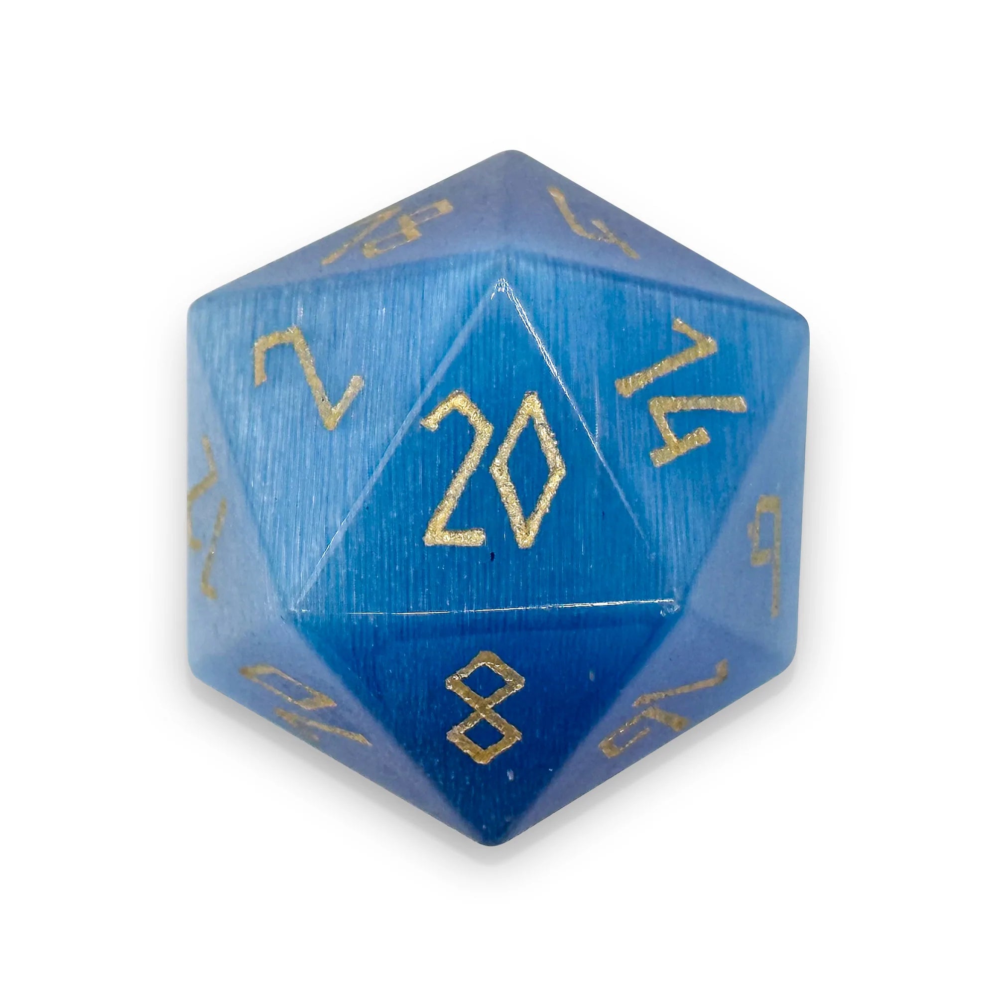 30MM Gemstone D20 Boulder: Aquamarine Cat's Eye | Game Grid - Logan