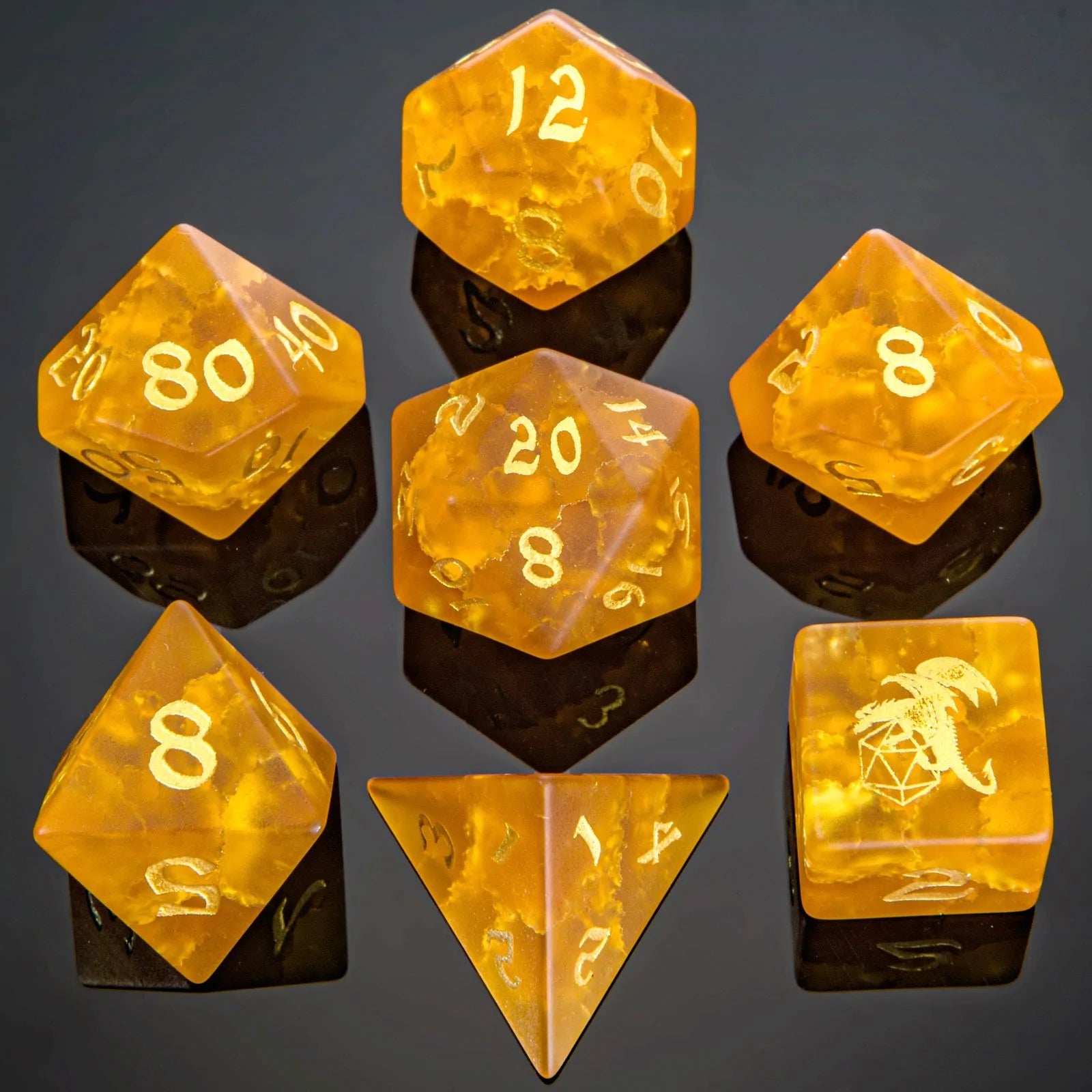 Dragon's Horde Gemstone Dice: Frosted Amber | Game Grid - Logan