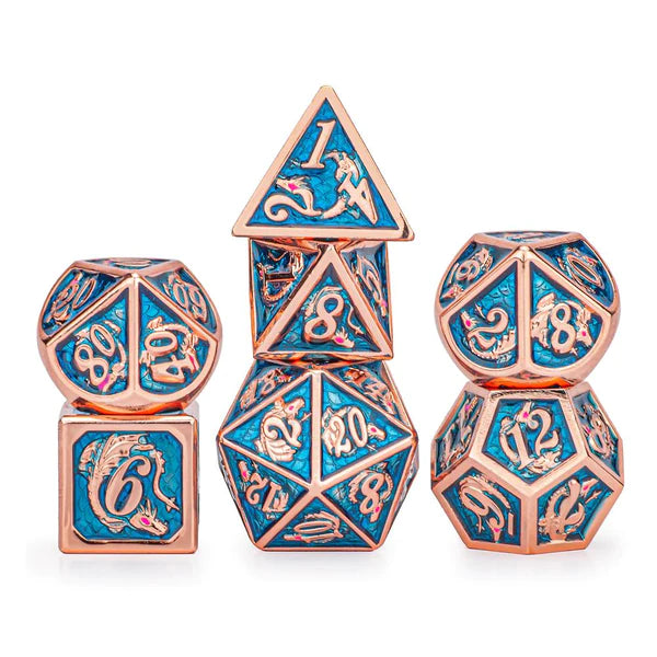Metal Dragon Dice: Copper w/ Blue | Game Grid - Logan