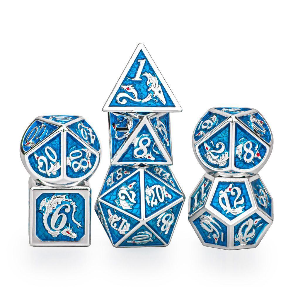 Metal Dragon Dice: Silver and Blue | Game Grid - Logan