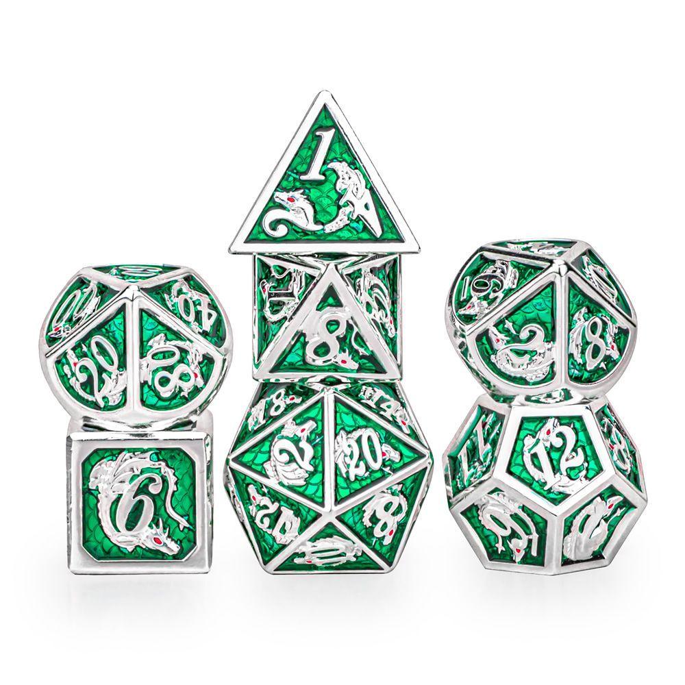 Metal Dragon Dice: Silver and Green | Game Grid - Logan