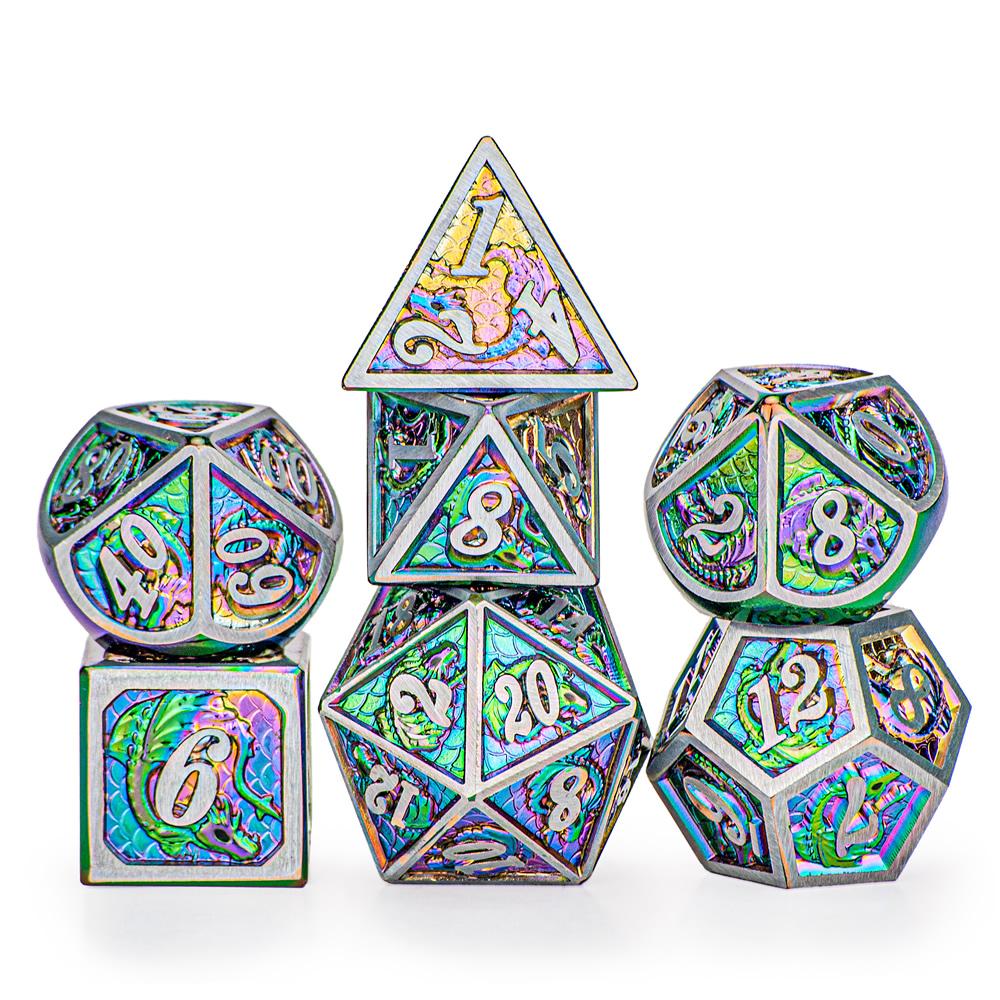 Metal Dragon Dice: Rainbow with Steel Frame | Game Grid - Logan