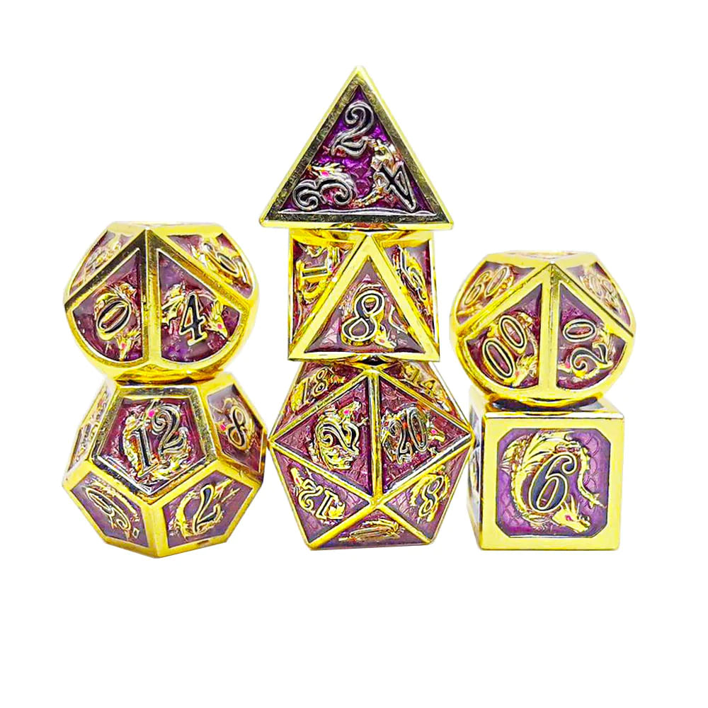 Metal RPG Dice Set: Dragon - Gold/Purple | Game Grid - Logan