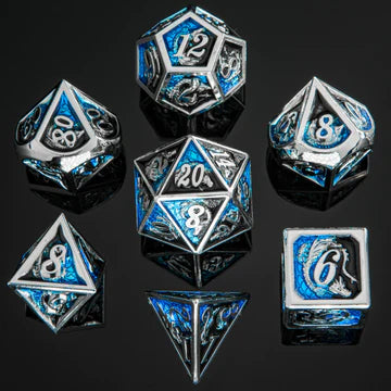 Metal Dragon Dice: Silver and Black/Blue | Game Grid - Logan