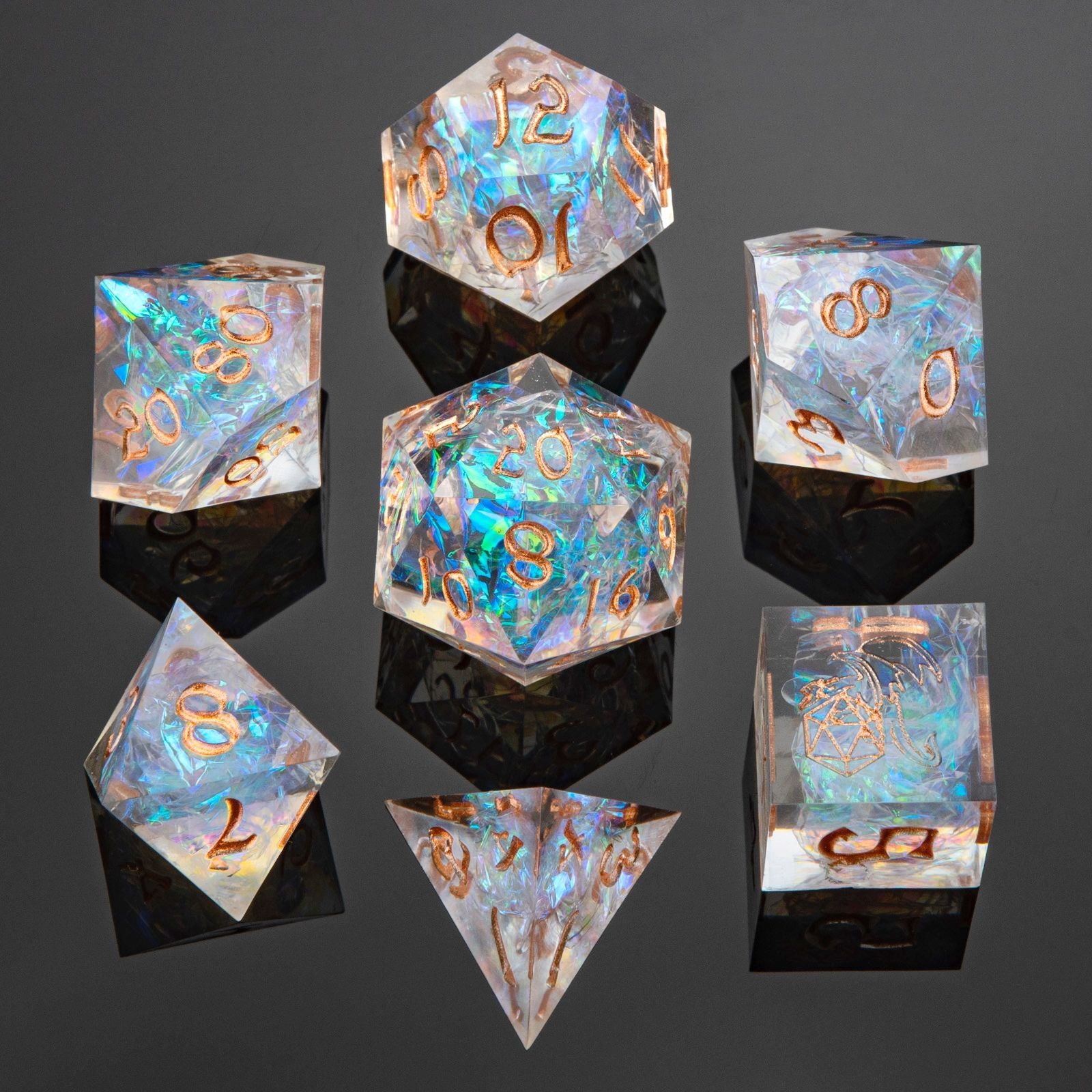 Captured Magic Sharp Edge Resin Dice: Opal | Game Grid - Logan