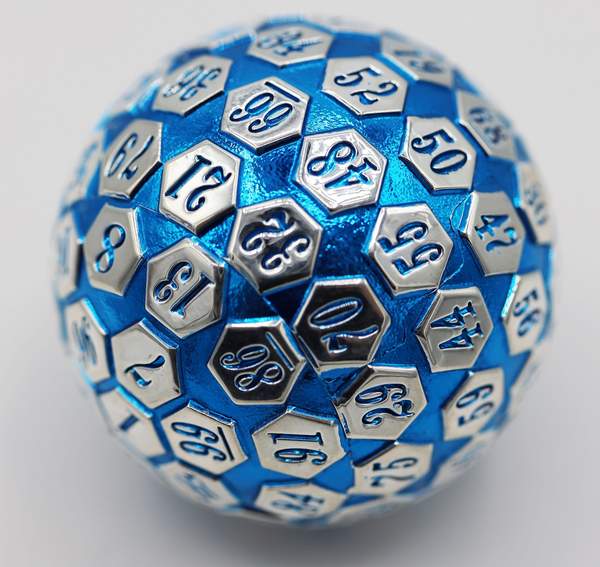 45mm Metal D100: Blue & Silver | Game Grid - Logan