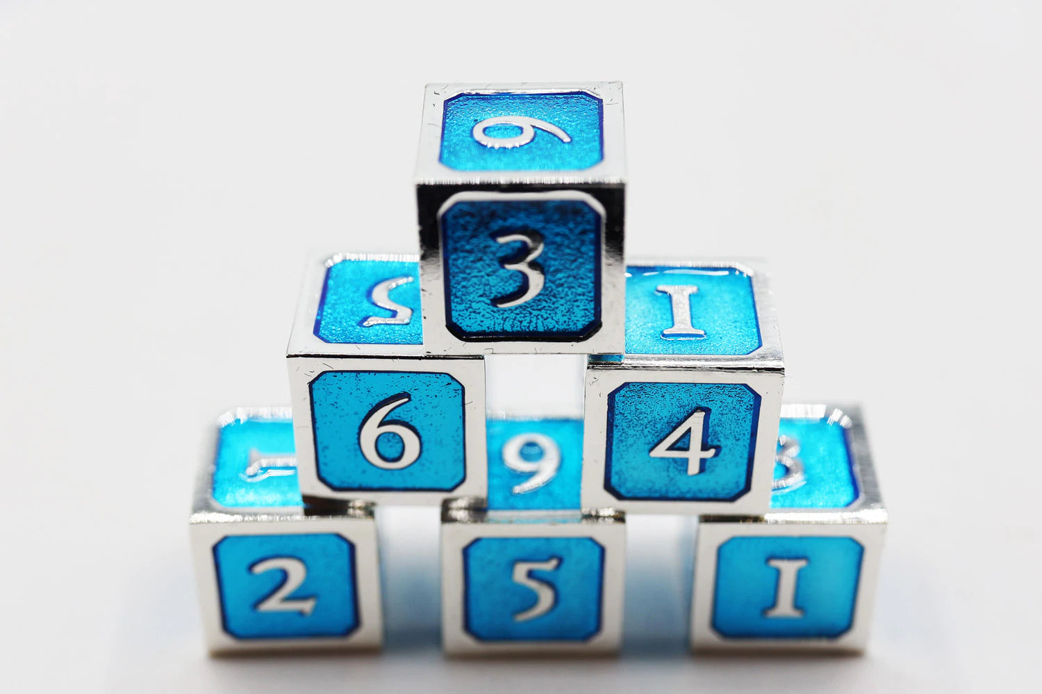 Blue and Silver D6 Metal Dice Set | Game Grid - Logan