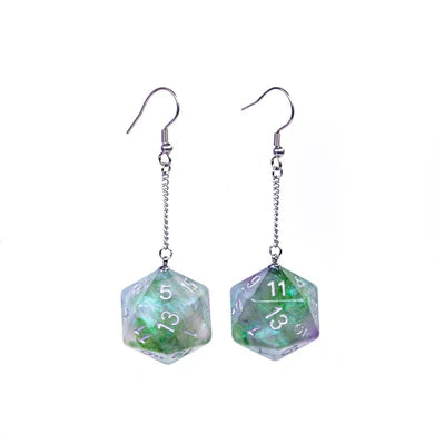 Galaxy D20 Earrings: Purple and Green | Game Grid - Logan