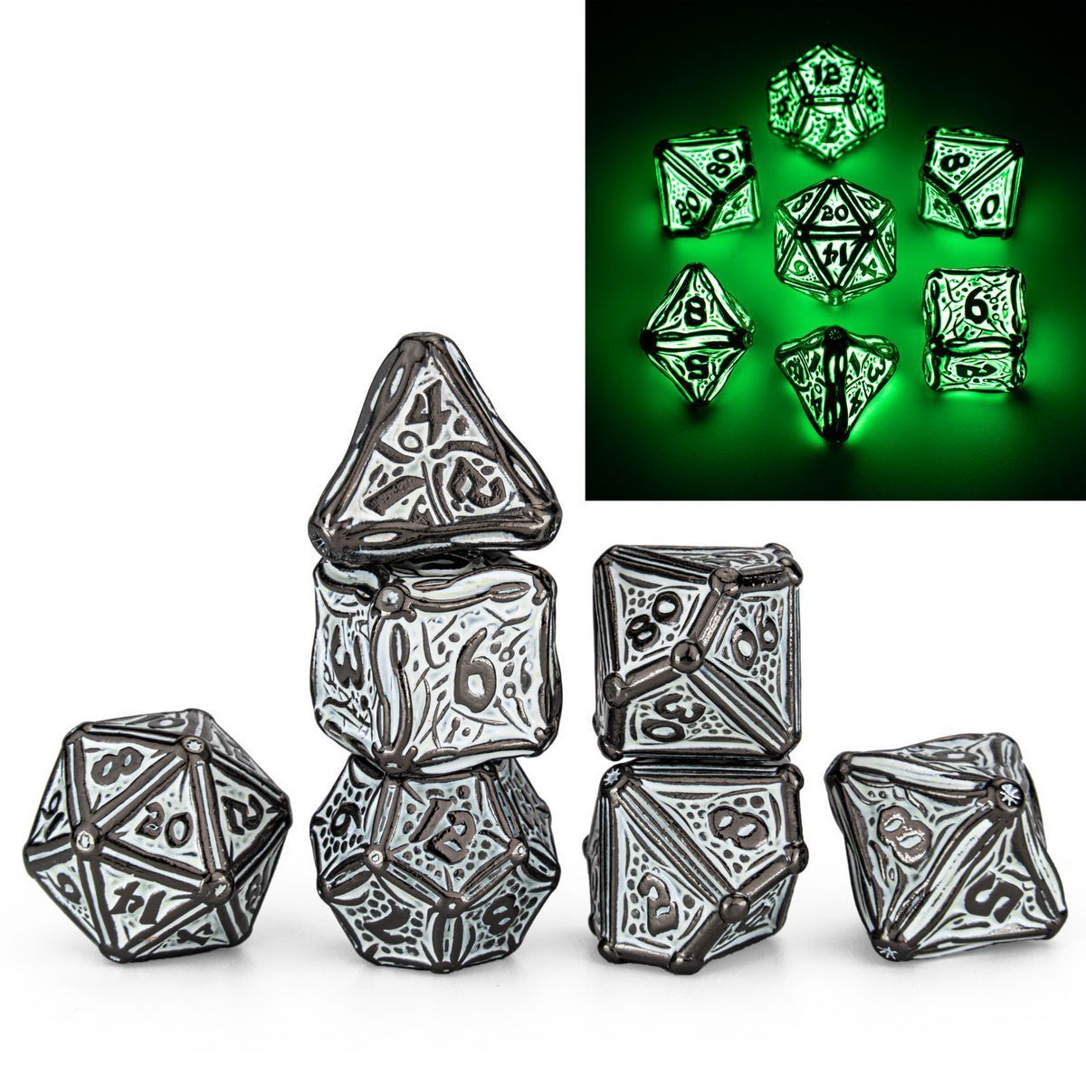 Druid Metal Dice: Glow in the Dark | Game Grid - Logan