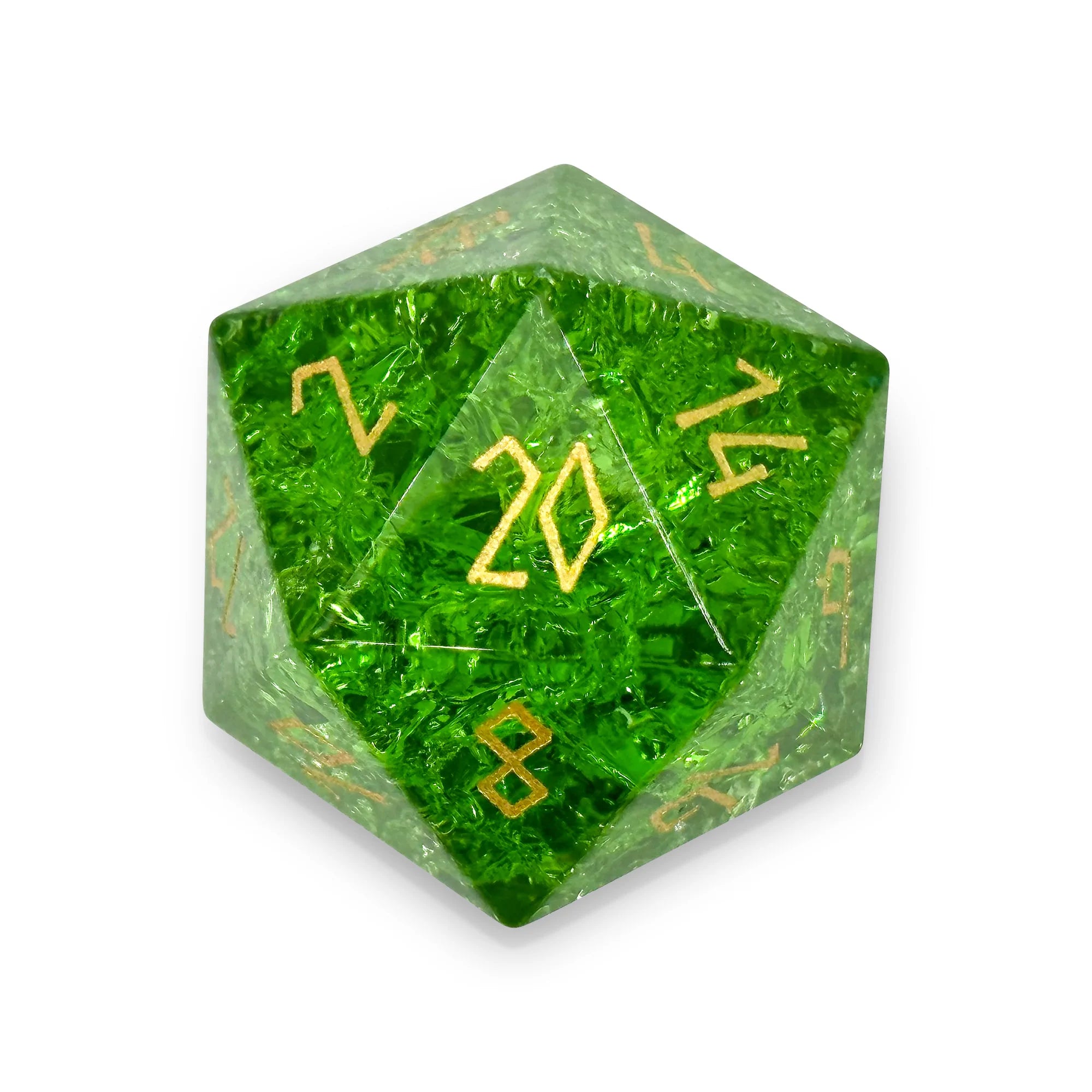 30MM Gemstone D20 Boulder: Shattered Emerald Zircon | Game Grid - Logan