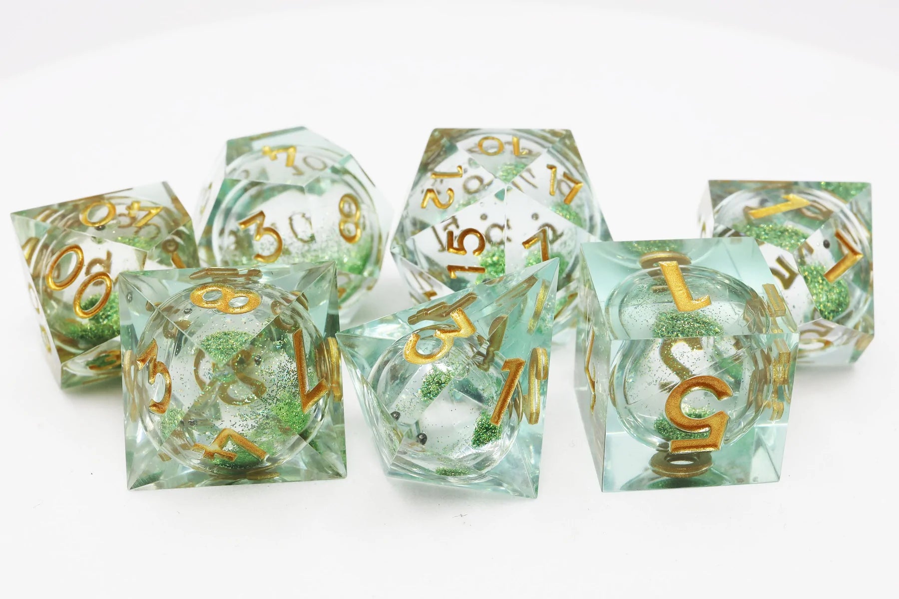 Mint Green Liquid Core Sharp Edge RPG Dice Set | Game Grid - Logan