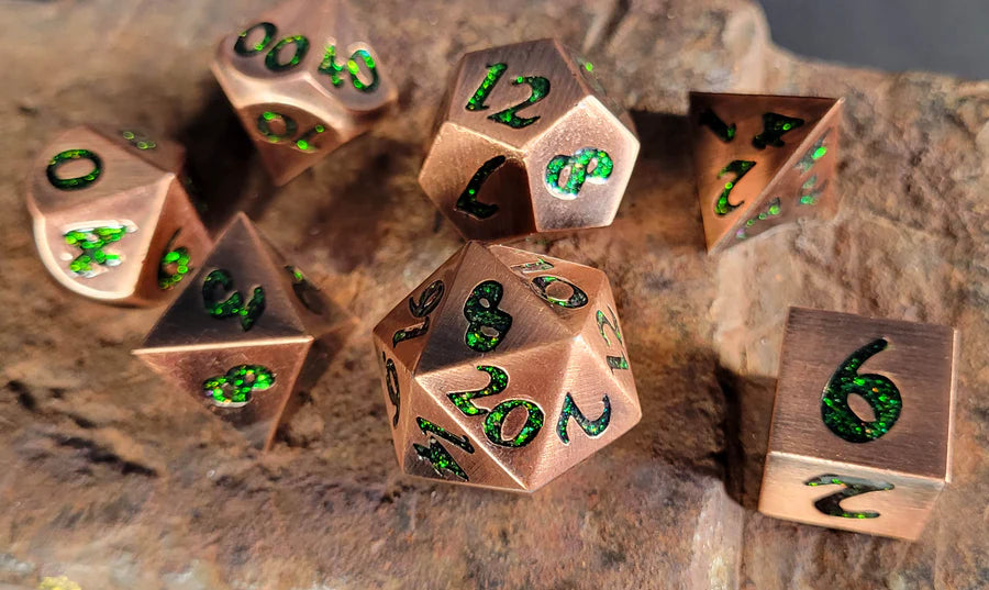 Forged Lore RPG Metal Dice Set: Copper and Green | Game Grid - Logan