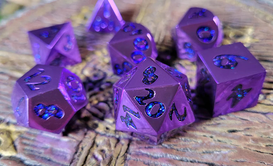 Forged Lore RPG Metal Dice Set: Electric Purple and Blue | Game Grid - Logan