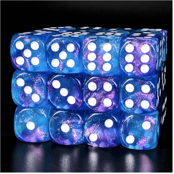 Purple & Blue Glitter - 12 piece Pip D6's | Game Grid - Logan