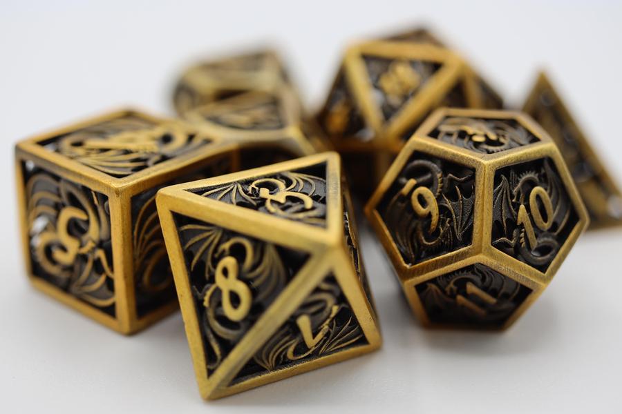 Hollow Golden Dragon RPG Metal Dice Set | Game Grid - Logan