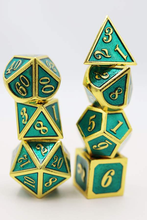 Gold with Teal RPG Metal Dice Set | Game Grid - Logan
